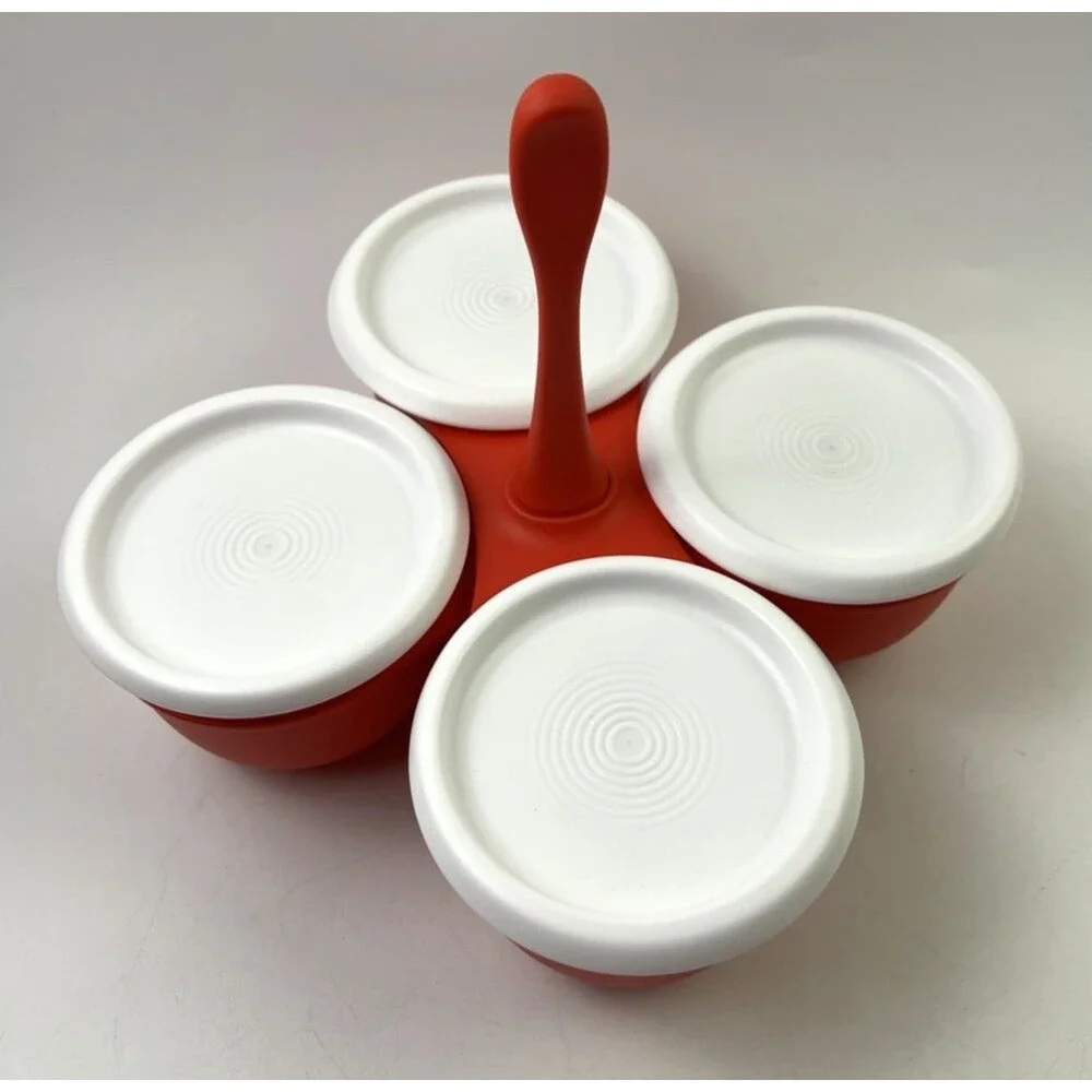 Tupperware Blossom Table Condiment Server Red With White Lids - Complete